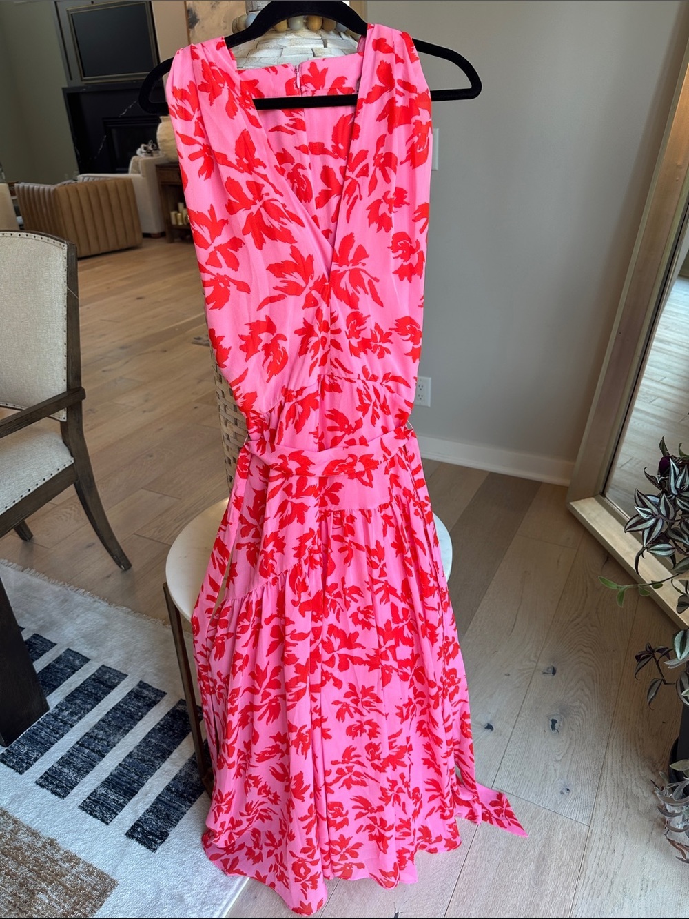 Taylor Pink Dress with Red Floral Print